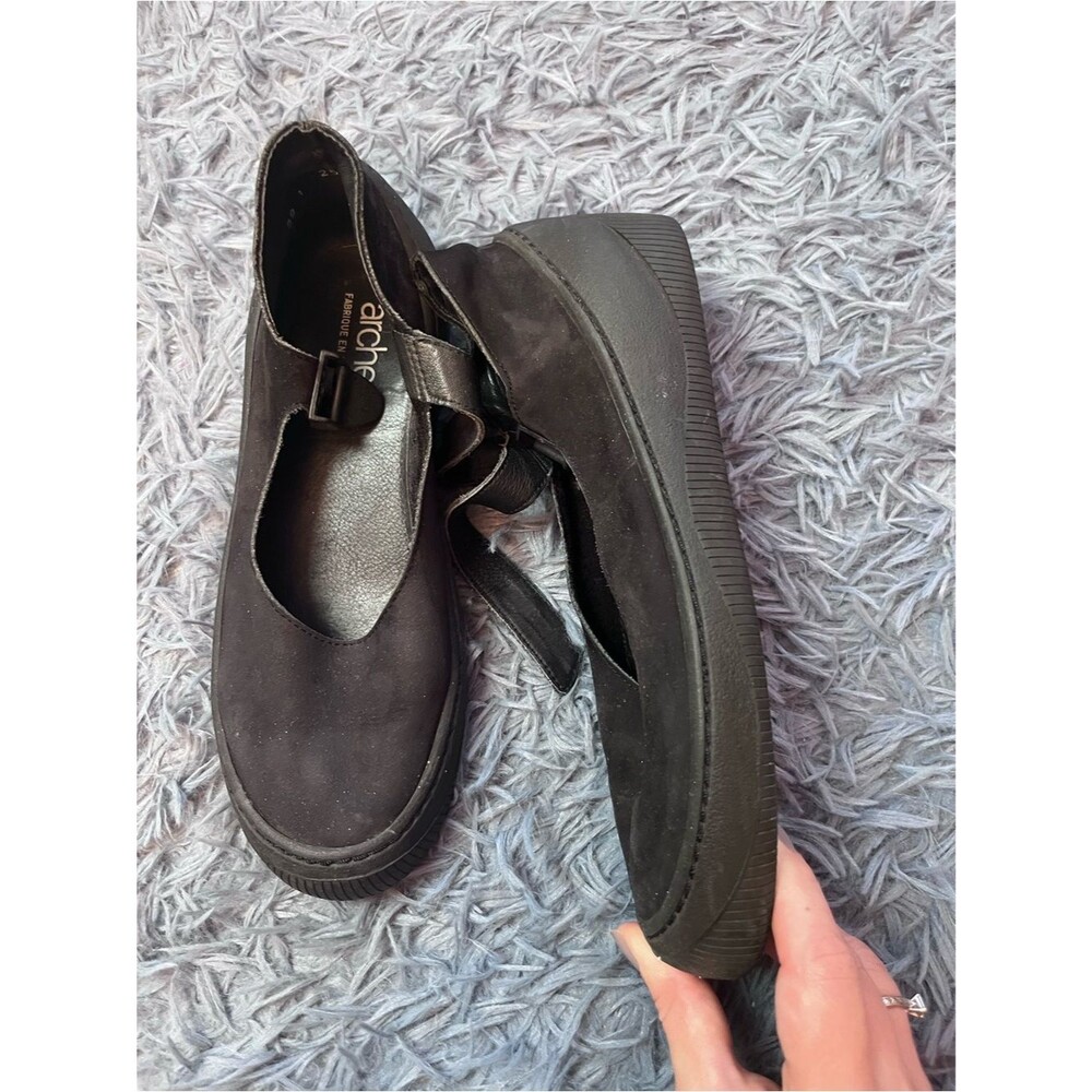 Arche Black Leather Suede Mary Jane Flats Made in France Size 8
